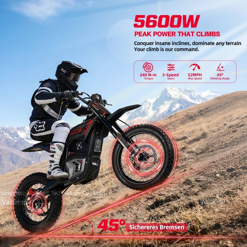 2024 VALTINSU EM5 PRO 5600W Electric Dirt Bike 60V 27Ah 52MPH Off-Road Motorcycle Mid Drive Motor Lightweight E-Dirt Bike