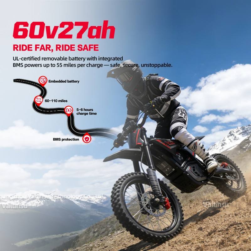 2024 VALTINSU EM5 PRO 5600W Electric Dirt Bike 60V 27Ah 52MPH Off-Road Motorcycle Mid Drive Motor Lightweight E-Dirt Bike