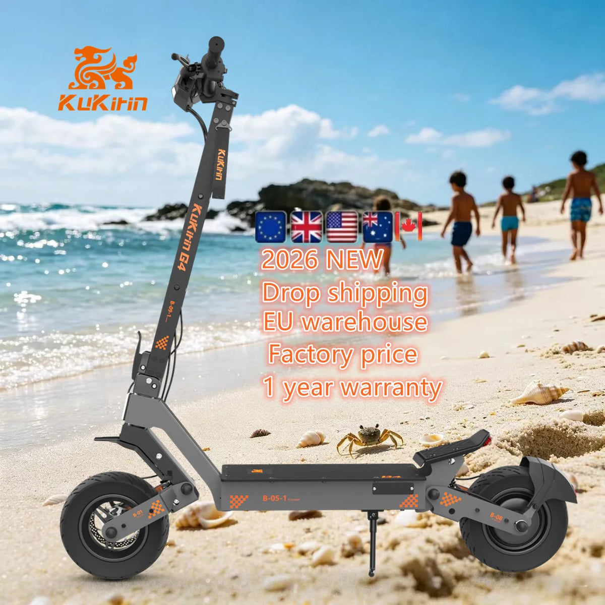 EU/UK Stock New 2026 New Arrival Two-Wheel Kukirin G4 with Front Fender Off-Road Foldable Electric Scooter Lithium 20AH